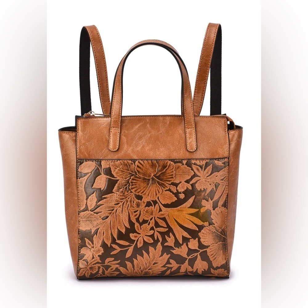 Mellow World Shia 3D Embossed Floral Convertible Shoulder Bag/Backpack in Cognac
